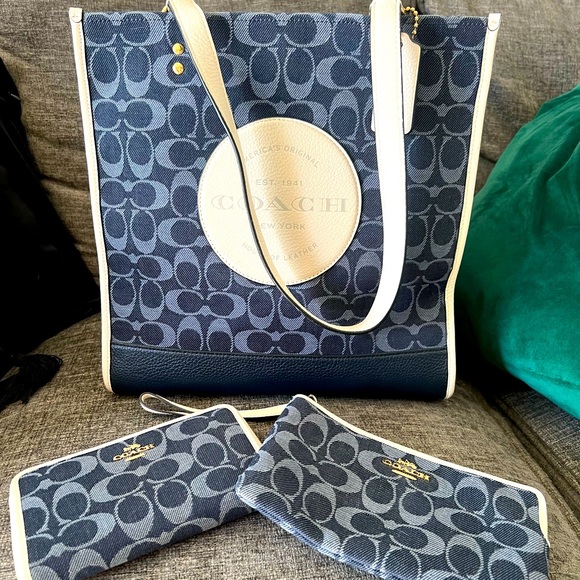 Coach Handbags - Denim Coach Handbag with Wallet and Small Bag.